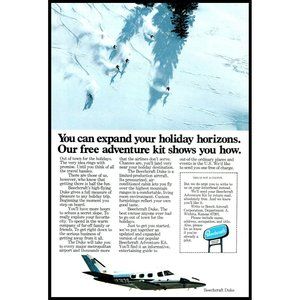 1976 Beech Beechcraft Duke Vintage Print Ad Private Plane Powder Ski Wall Art